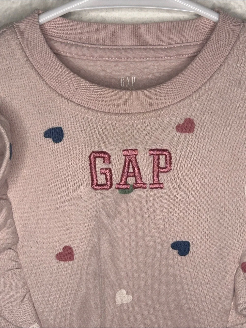 GAP Light Pink Heart Ruffle Pullover Sweatshirt